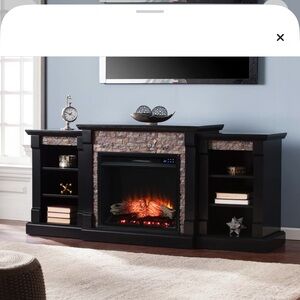 Black and Brown Electric Fireplace TV Stand
